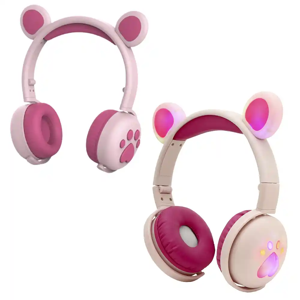 Audifonos Diadema Inalambricos Microfono Bluetooh Luz Led Hello Bear Bk5 Rosa Oscuro (5145)