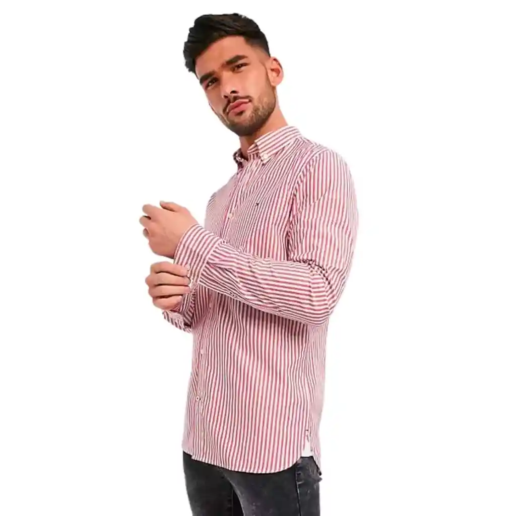 Talla M, L - Camisa Hombre Tommy Hilfiger Cuadros Rojo Blanco Steel Slimfit Performance Stretch Red | Original