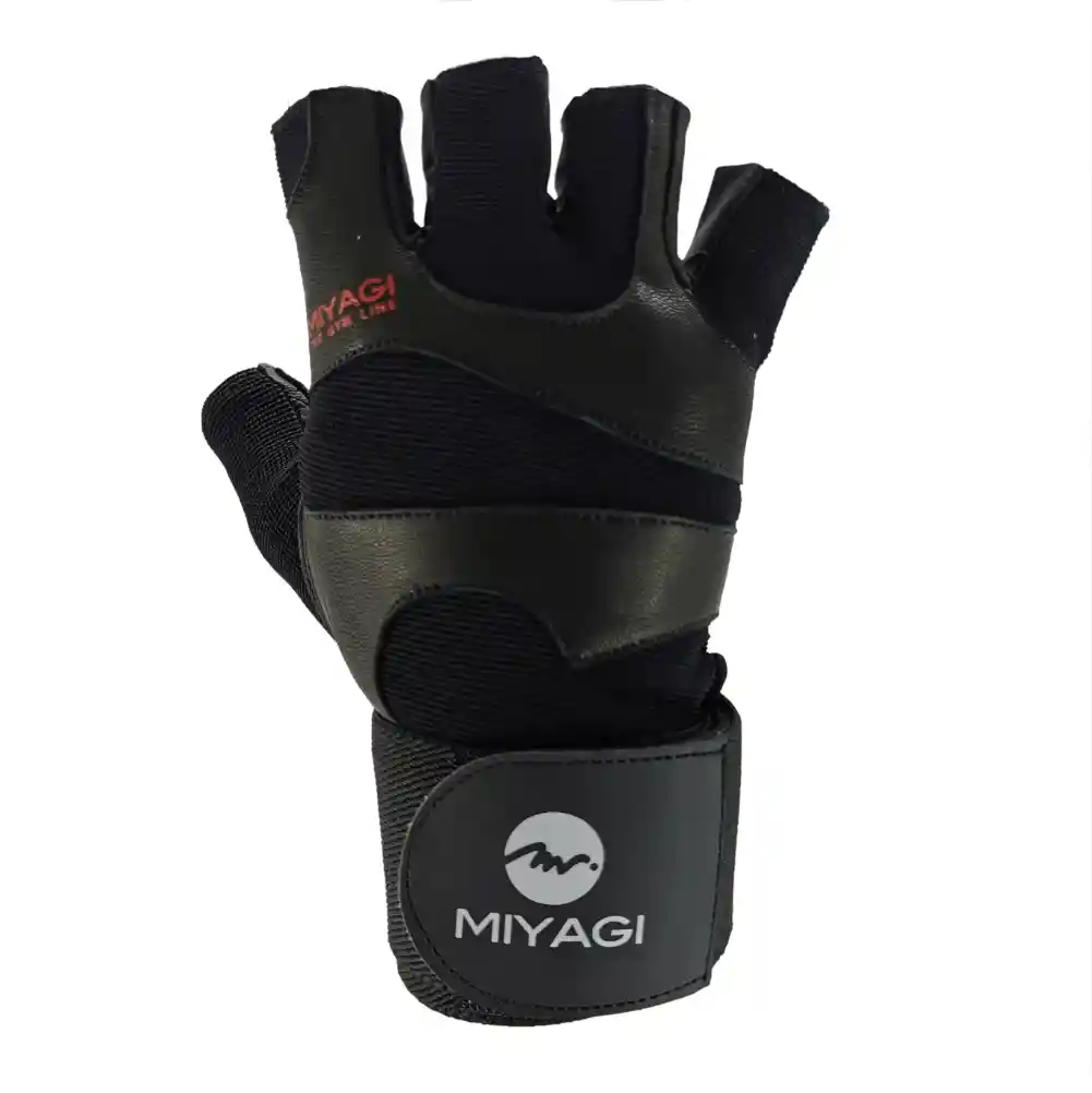 Guantes Cuero Muñequera Miyagi Pesas Barra Gimnasio Fitness