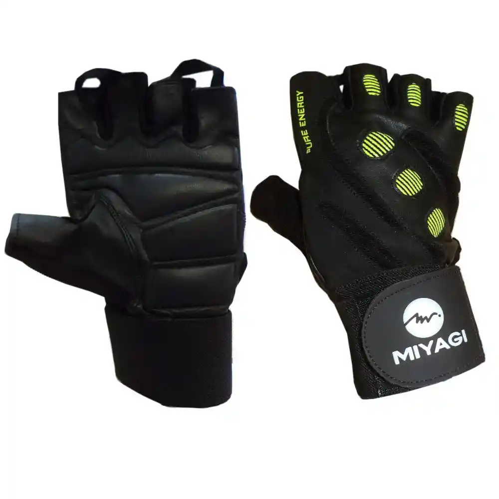 Guantes Cuero Muñequera Miyagi Pesas Barra Gimnasio Fitness