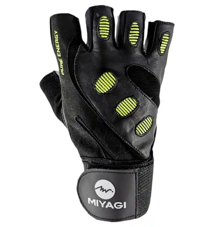 Guantes Cuero Muñequera Miyagi Pesas Barra Gimnasio Fitness