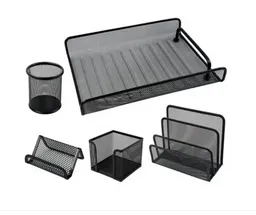 Kit Metalico Para Escritorio Negro De 6 Piezas (organizador Papeles 1 Piso, Tarro Porta Esferos/lapices, Porta Post It, Correspondencia, Tarjetero Y Porta Clips)