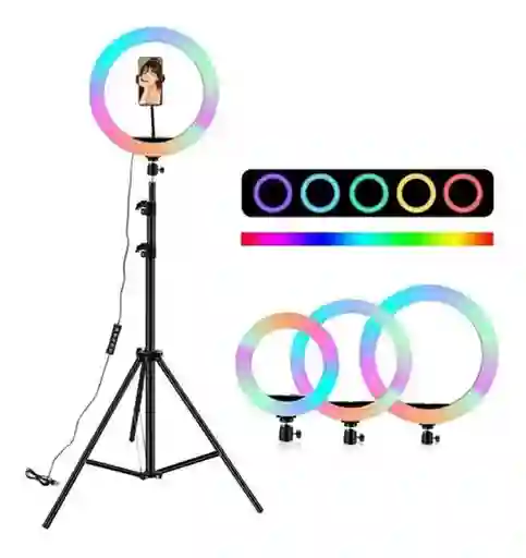 Aro Multi Colores Luz Lampara Led 26cm Ajustable + Tripode