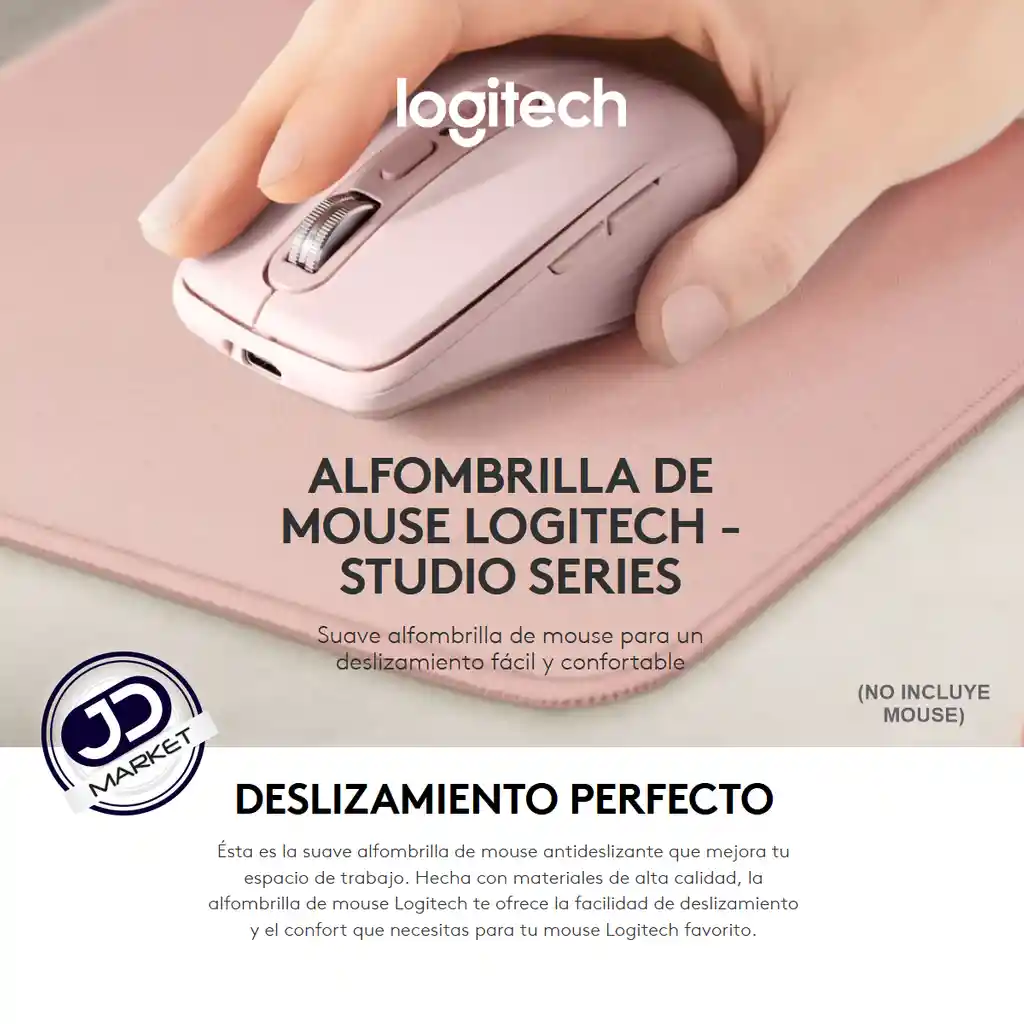 Logitech Pad Mouse Studio Series, Comodo Deslizamiento Suave Rosado