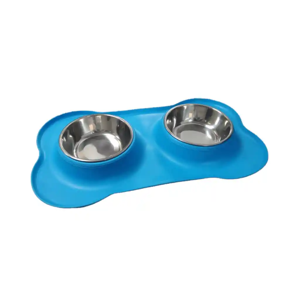 Comedero Doble Multicolor Con Tapete Antideslizante Grande Pets Kingdom