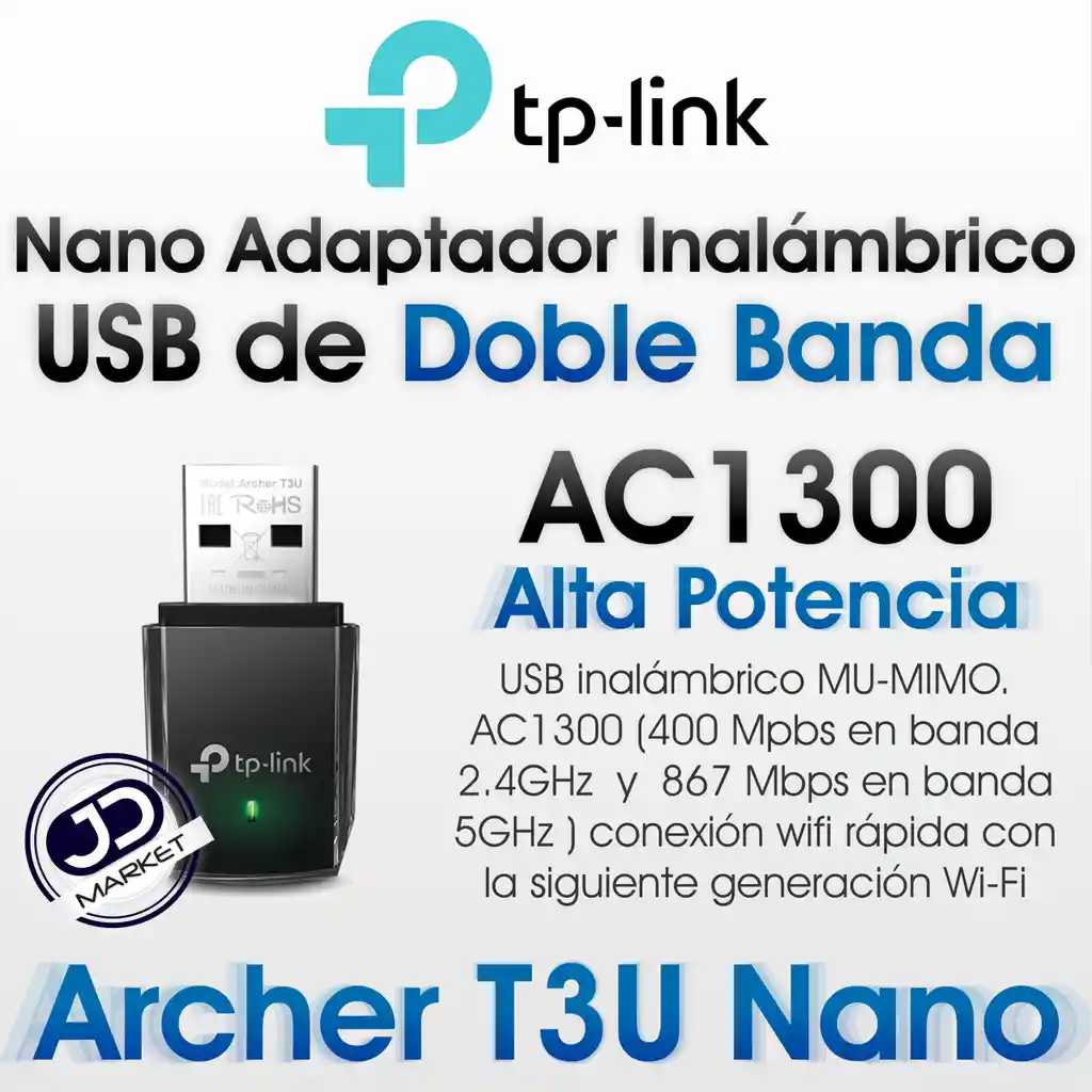 Tarjeta Usb Wifi Banda Dual Ac1300 Tp-link Archer T3u Mimo