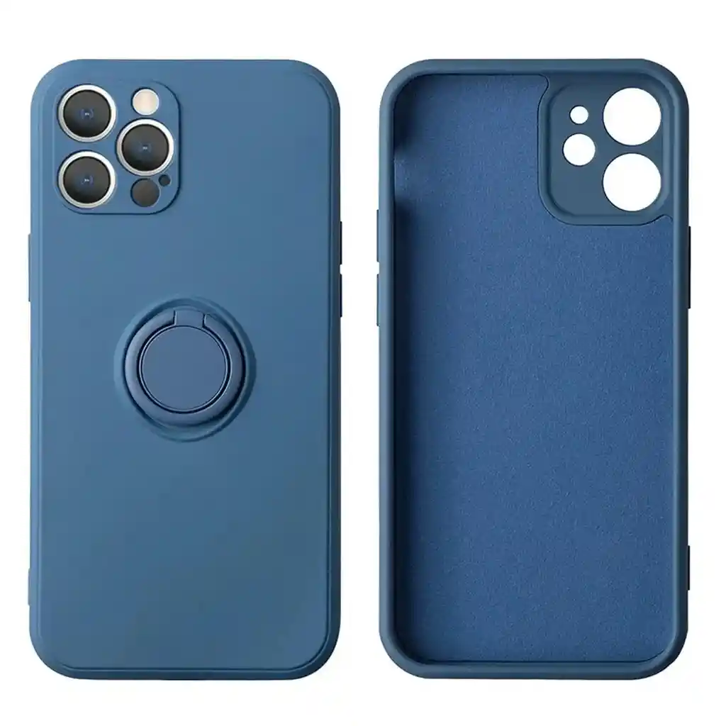 Estuche Siliconado Para Apple Iphone 13 Pro Max Con Anillo Stand Azul