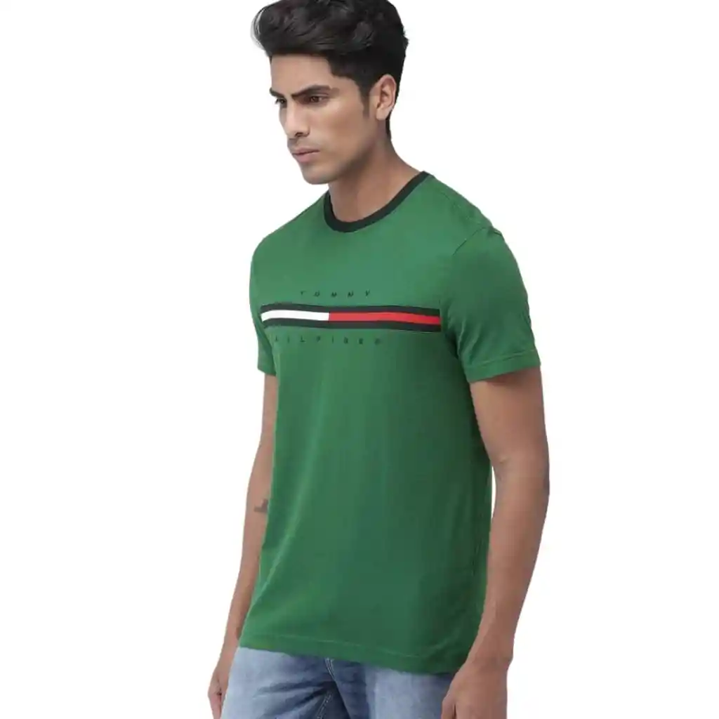 Talla S - Camiseta Hombre Tommy Hilfiger Verde T-shirt Essential Flag Logo Green | Original