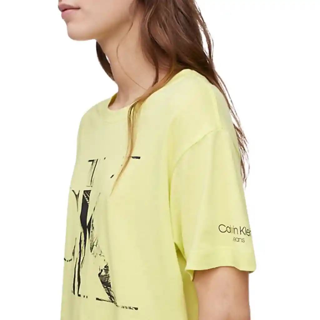 Talla S, M, L - Camiseta Mujer Calvin Klein Amarillo Limón Distressed Monogram Logo Crewneck T-shirt Direct Green | Original