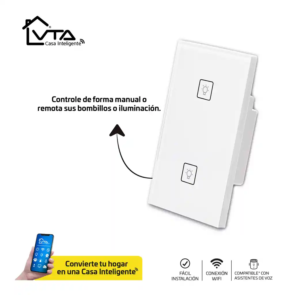 Vta Interruptor De Luz Via Wifi Con Doble Tactilcasa Inteligente