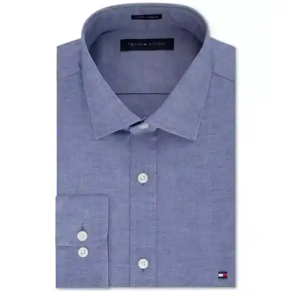 Talla M - Camisa Manga Larga Hombre Tommy Hilfiger Azul Sin Bolsillo Stretch Solid Dress Shirt Navy | Original