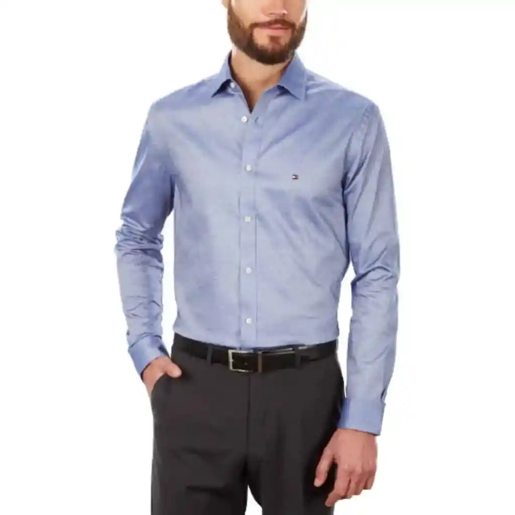 Talla M - Camisa Manga Larga Hombre Tommy Hilfiger Azul Sin Bolsillo Stretch Solid Dress Shirt Navy | Original