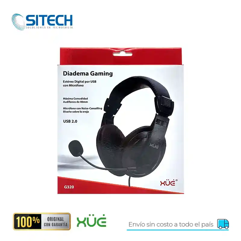 Diadema Usb 2.0 Xue G320 Mic Giratorio Negra C/control En Cable