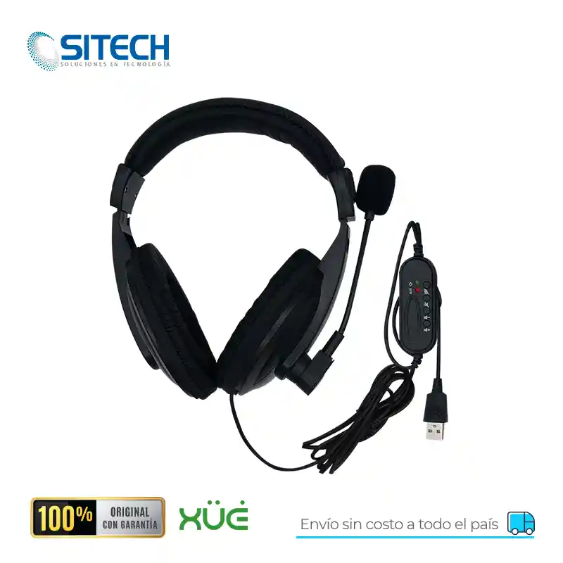 Diadema Usb 2.0 Xue G320 Mic Giratorio Negra C/control En Cable