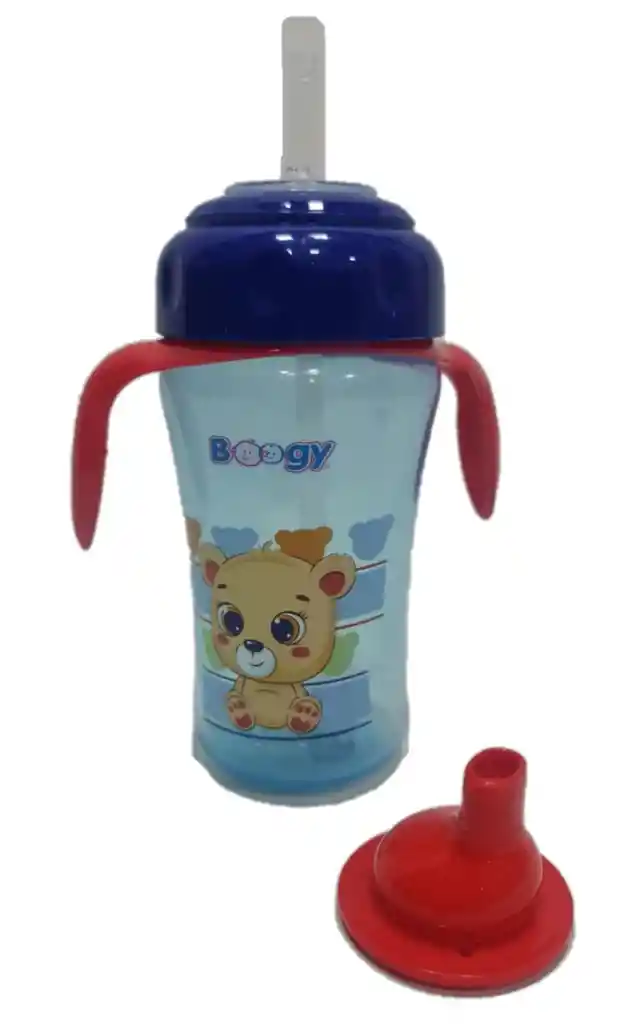 Vaso Anti Goteo Tetero Pitillo 11 Onz Bebe Biberón Chupo Jugo Entrenador Niño Azul Ref. Boogy 21394