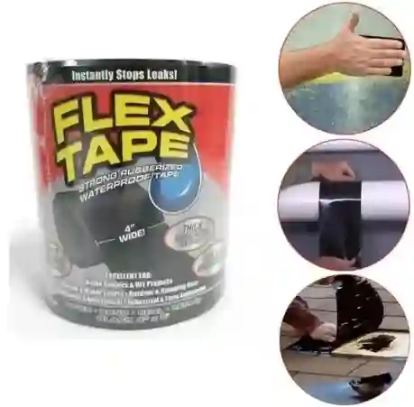 Cinta Impermeable De Goma Fuerte Flex Tape 4''x5' Negro