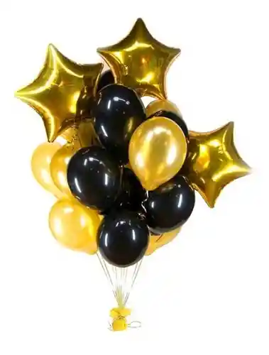 Set De 10 Globos Dorados Y Negros