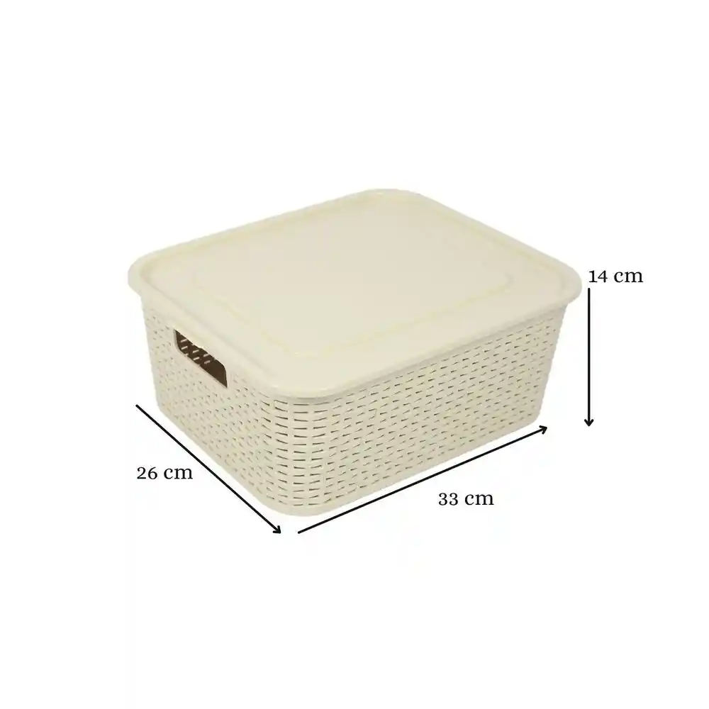 Cesta Cesto Canasta Caja Organizadora Con Tapa Ratan Set X 8 Beige