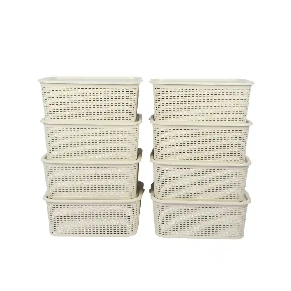 Cesta Cesto Canasta Caja Organizadora Con Tapa Ratan Set X 8 Beige