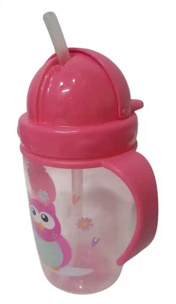 Vaso Anti Goteo Tetero Pitillo 13 Onz Bebe Infantil Biberón Buho Rosado Niño Niña Ref. Infantec Bip1215