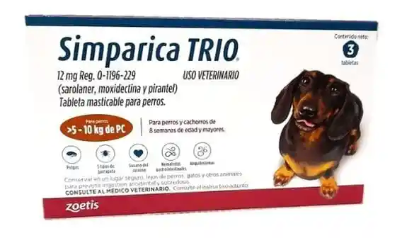 Simparica Trio Antipulgas Y Desparasitante Perros 5-10 Kg