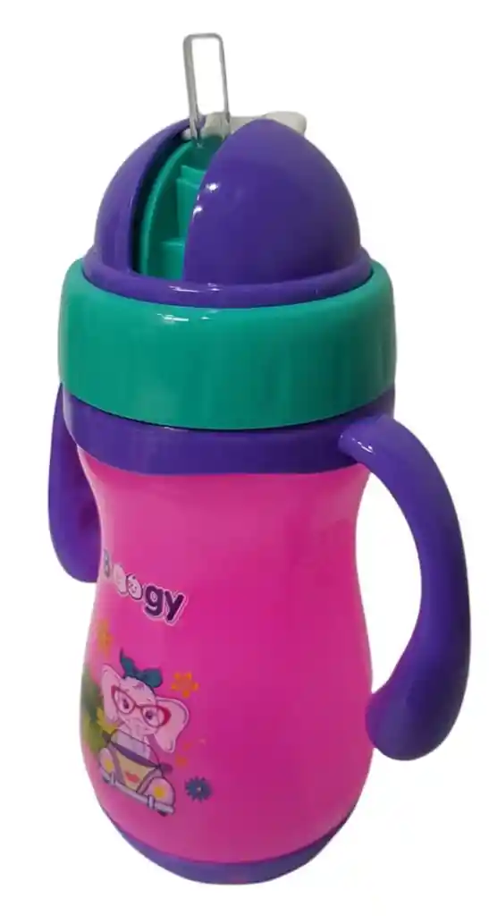 Vaso Anti Goteo Tetero Pitillo 10 Onz Bebe Infantil Biberón Niña Fucsia Ref. Boogy 21391