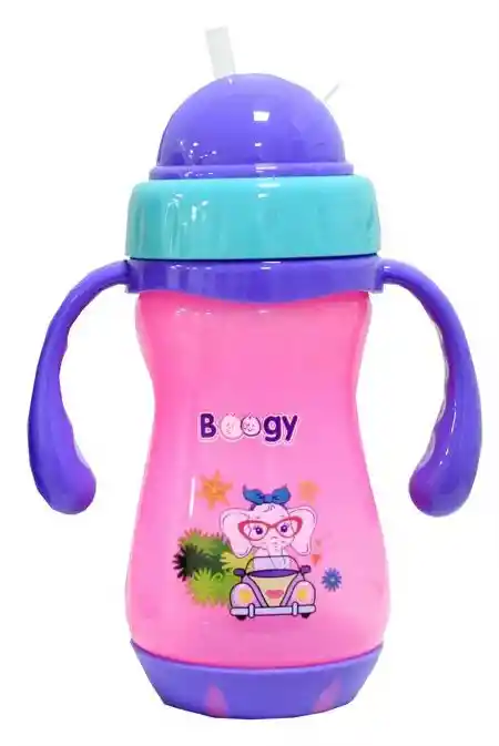 Vaso Anti Goteo Tetero Pitillo 10 Onz Bebe Infantil Biberón Niña Fucsia Ref. Boogy 21391