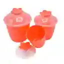 Set De 3 Recipientes Plásticos Con Tapa En Forma De Flor Color Rojo