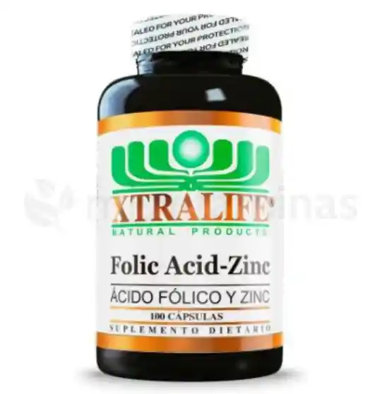 XTRALIFE Acido Folico Mas Zinc 100 Capsulas