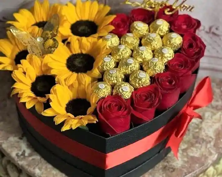 Rosas Medellin Caja Corazón De Lujo Negra O Blanca Chocolates Girasoles Para Cumpleaños O Aniversario O Feliz Día