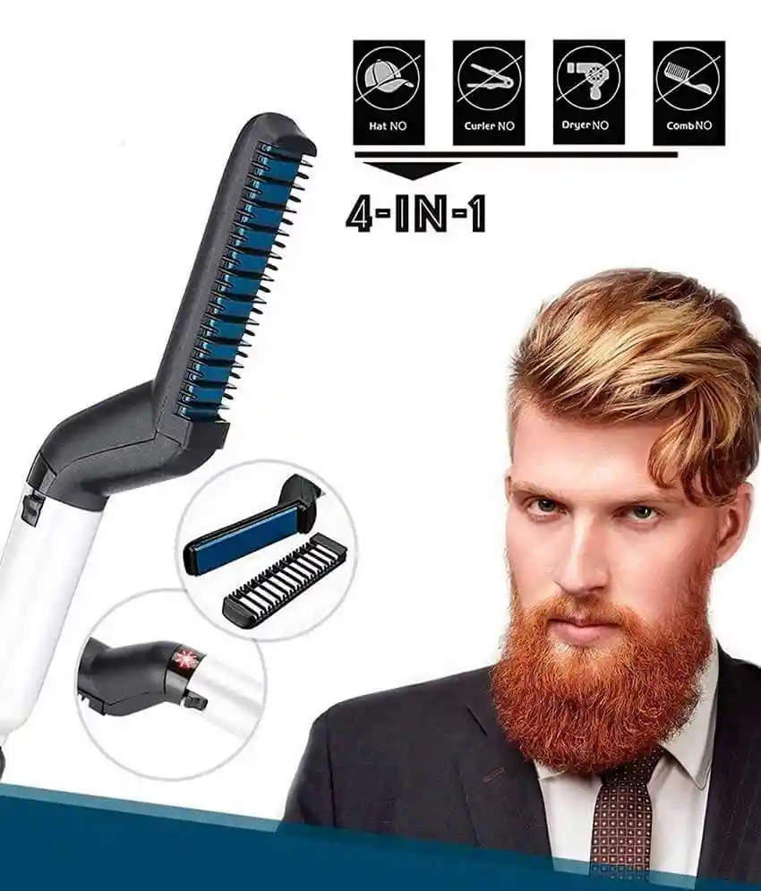 Plancha Barba Cepillo Alisador Cabello Hombre 4 En 1 Peine