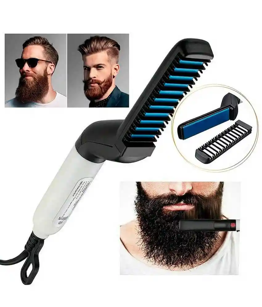 Plancha Barba Cepillo Alisador Cabello Hombre 4 En 1 Peine