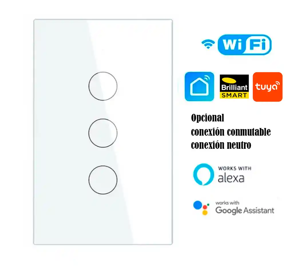Interruptor Wifi 3sw (sin Neutro) Control Voz Android-ios