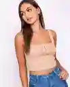 Crop Top Plisada Beige Talla S/mnica