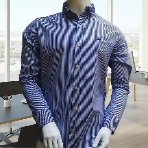 Camisa En Algodón Para Hombre Manga Larga Azul Medio Talla M