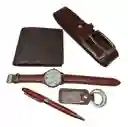 Set Para Hombre Billetera + Reloj + Correa + Llavero + Estuche + Esfero