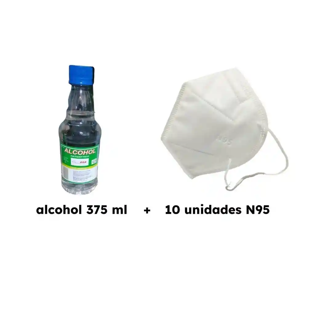 Kit Alcohol 375ml Y Tapabocas N95 Surtidos Adulto