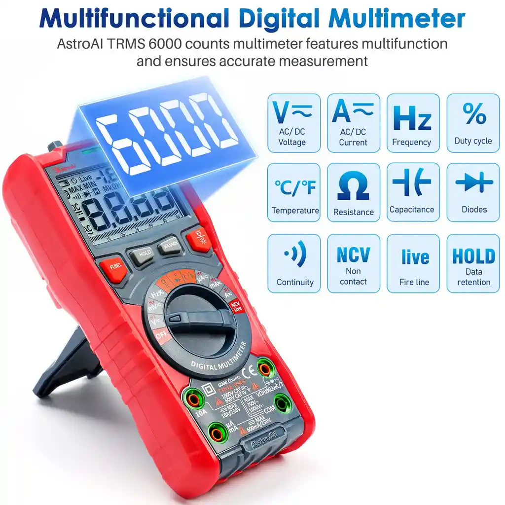 Multimetro Digital Profesional Astroai 6000 Cuentas Trms Medidor De Temperatura Ncv