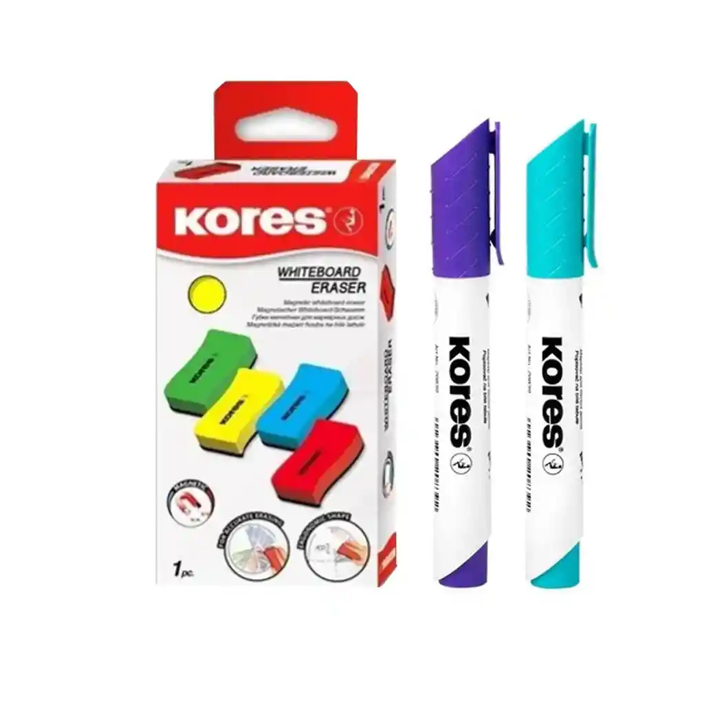 Kores Set Borrador Para Tablero + 2 Marcadores Borrables