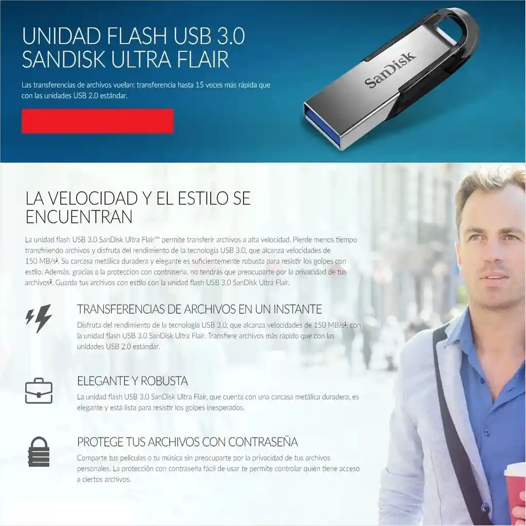 Sandisk Memoria Flash Usb 3.0Ultra Flair De 64Gb, 150Mb/S