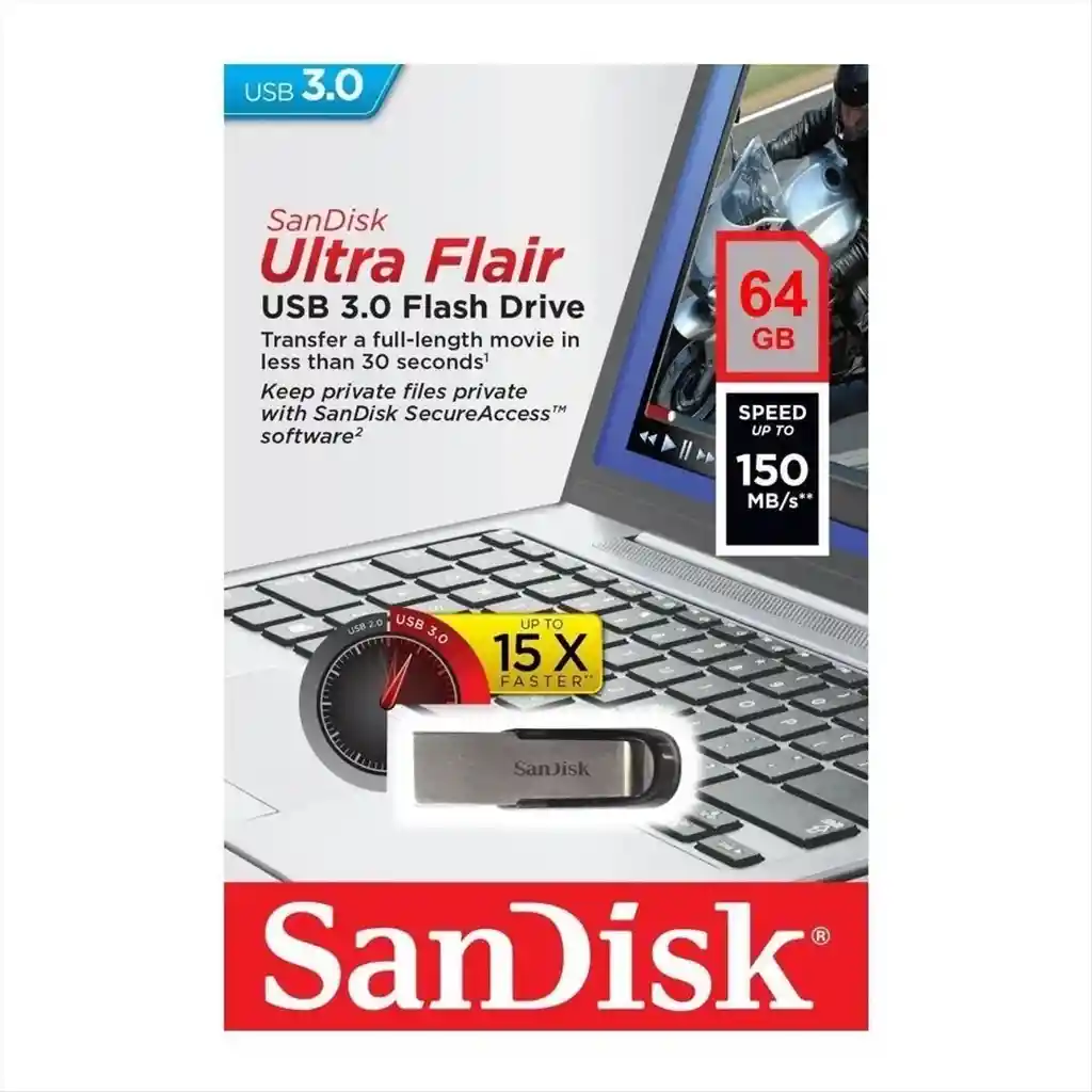 Sandisk Memoria Flash Usb 3.0Ultra Flair De 64Gb, 150Mb/S