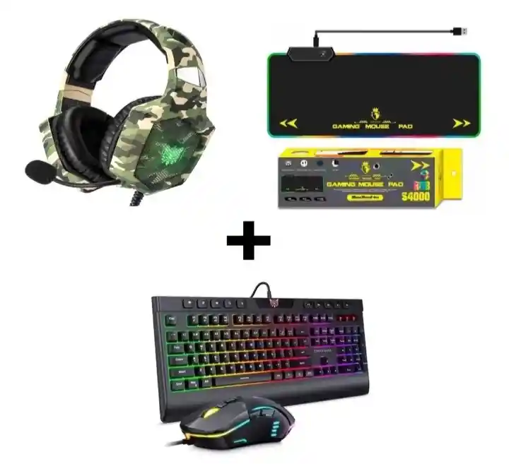 Rgb Combo Diadema Onikuma K8 Camuflada Verde + Teclado + Mouse + Pad Mouse