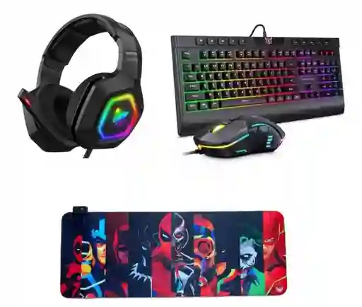 Diadema K10 Negra + Pad Mouse Xl + Teclado Usb + Mouse Con Luces