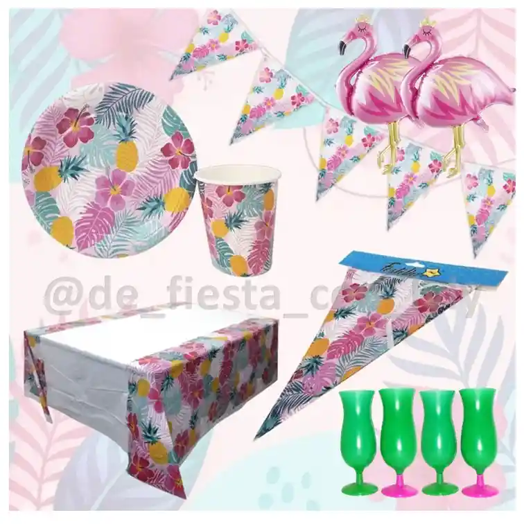 Kit De Decoración Tropical Y Flamencos Cumpleaños Fiesta