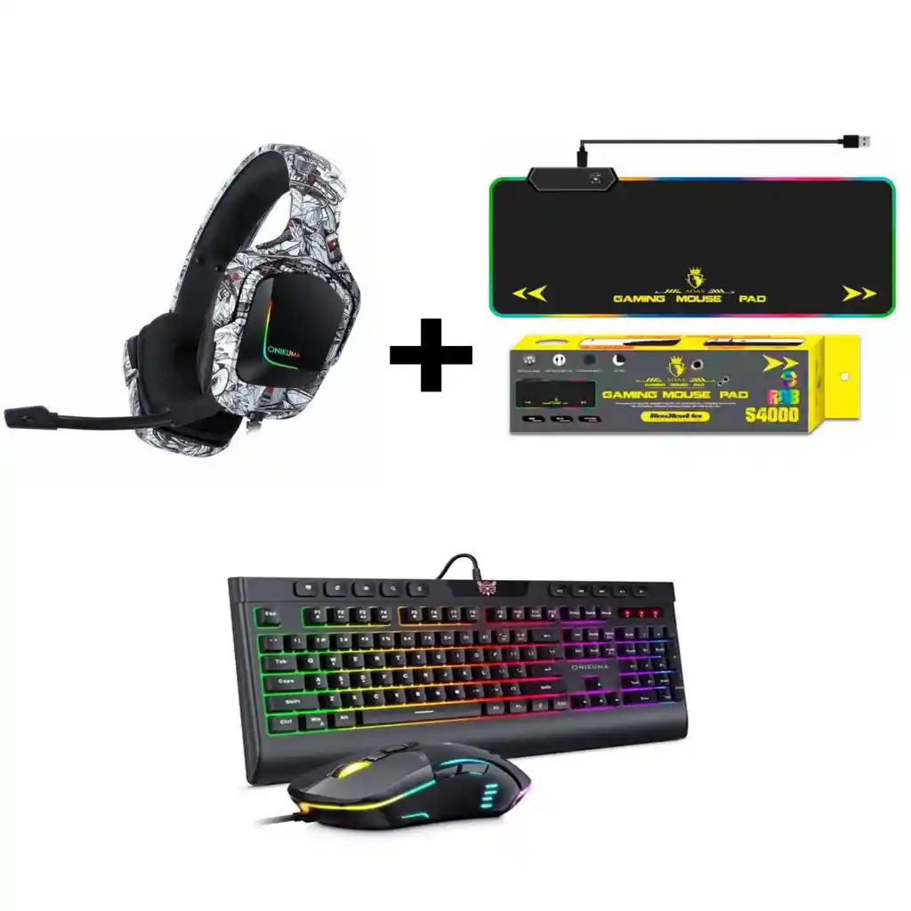 Rgb Diadema Onikuma K20 Camuflada Blanca + Pad Mouse+ Teclado + Mouse Usb.