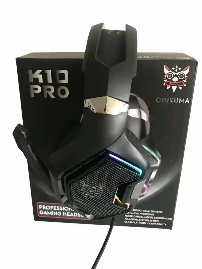 Diadema Onikuma K10pro Negra + Base + Pad Mouse Xl Con Luces