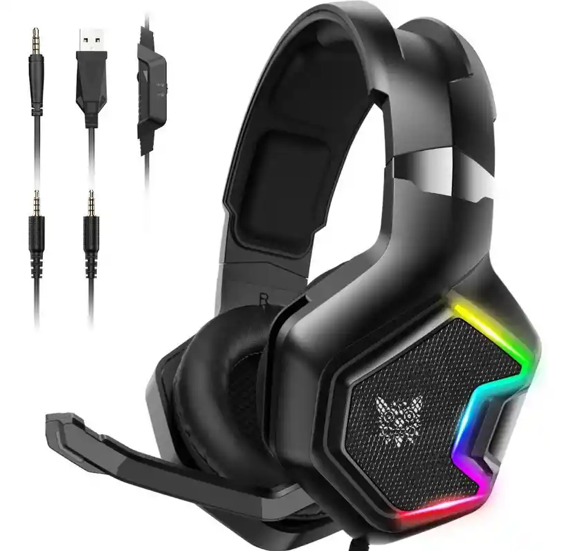 Diadema Onikuma K10pro Negra + Base + Pad Mouse Xl Con Luces