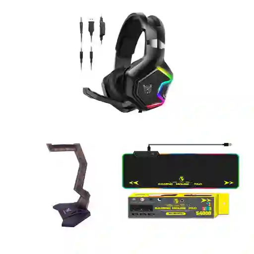 Diadema Onikuma K10pro Negra + Base + Pad Mouse Xl Con Luces