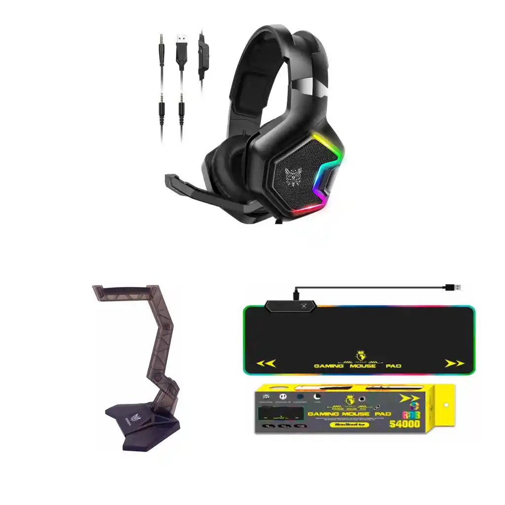 Diadema Onikuma K10pro Negra + Base + Pad Mouse Xl Con Luces