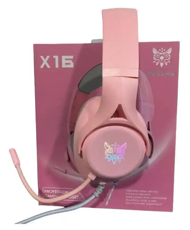 Diadema Gamer Rosa X16 Onikuma + Pad Mouse Xl Con Luces